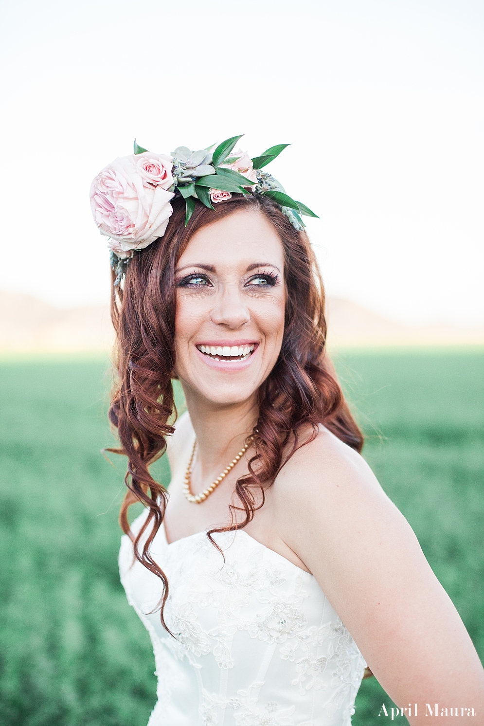 Bride laughing | bride wearing a floral crown | The_Whispering_Tree_Ranch_Arizona_Wedding_April_Maura_Photography_0056.jpg