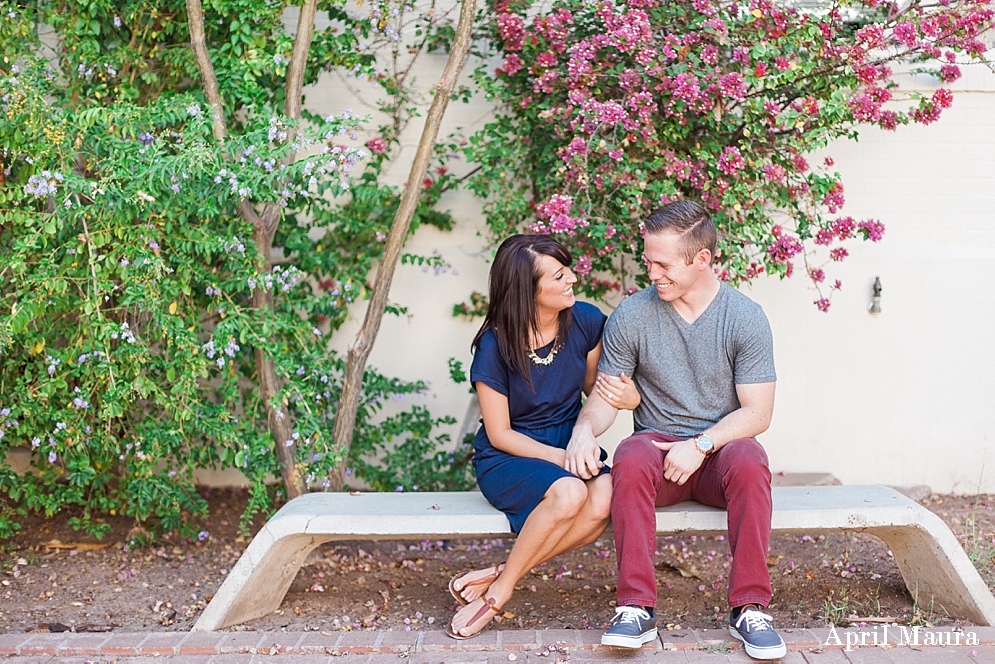 Secret Garden at ASU engagement session | couple sitting on a bench | Arizona_ State_University_ Wedding_Engagement_April_Maura_Photography_0012.jpg