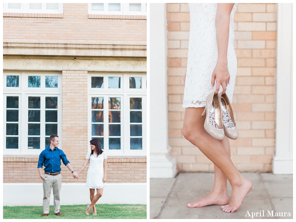 ASU engagement session | female holding her shoes | Arizona_ State_University_ Wedding_Engagement_April_Maura_Photography_0002