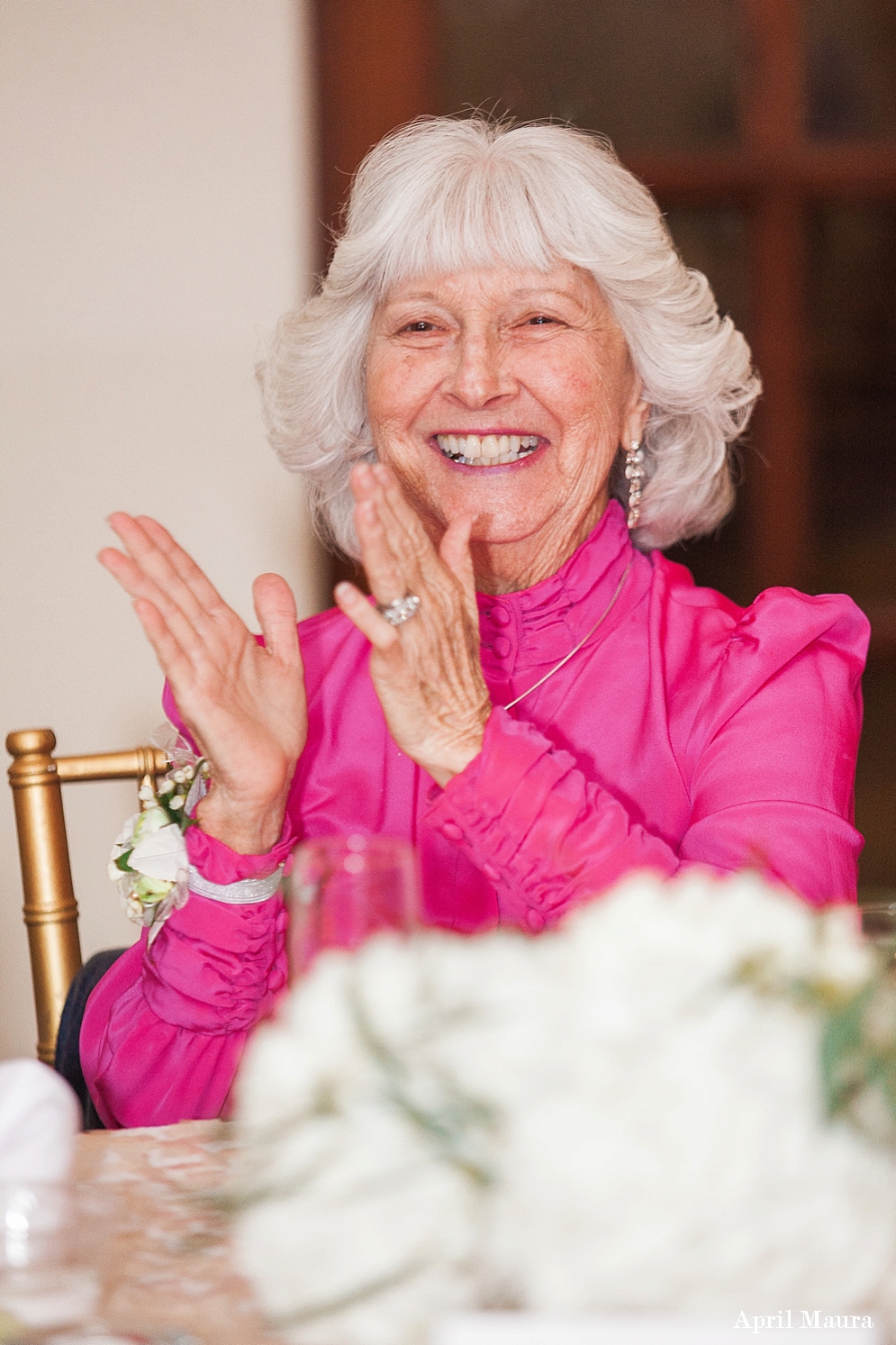 Bride's grandmother laughing | Grandmother wearing a hot pink wedding outfit | Secret Garden Events Wedding | Scottsdale Engagement Photographer | April Maura Photography | www.aprilmaura.com_3554.jpg