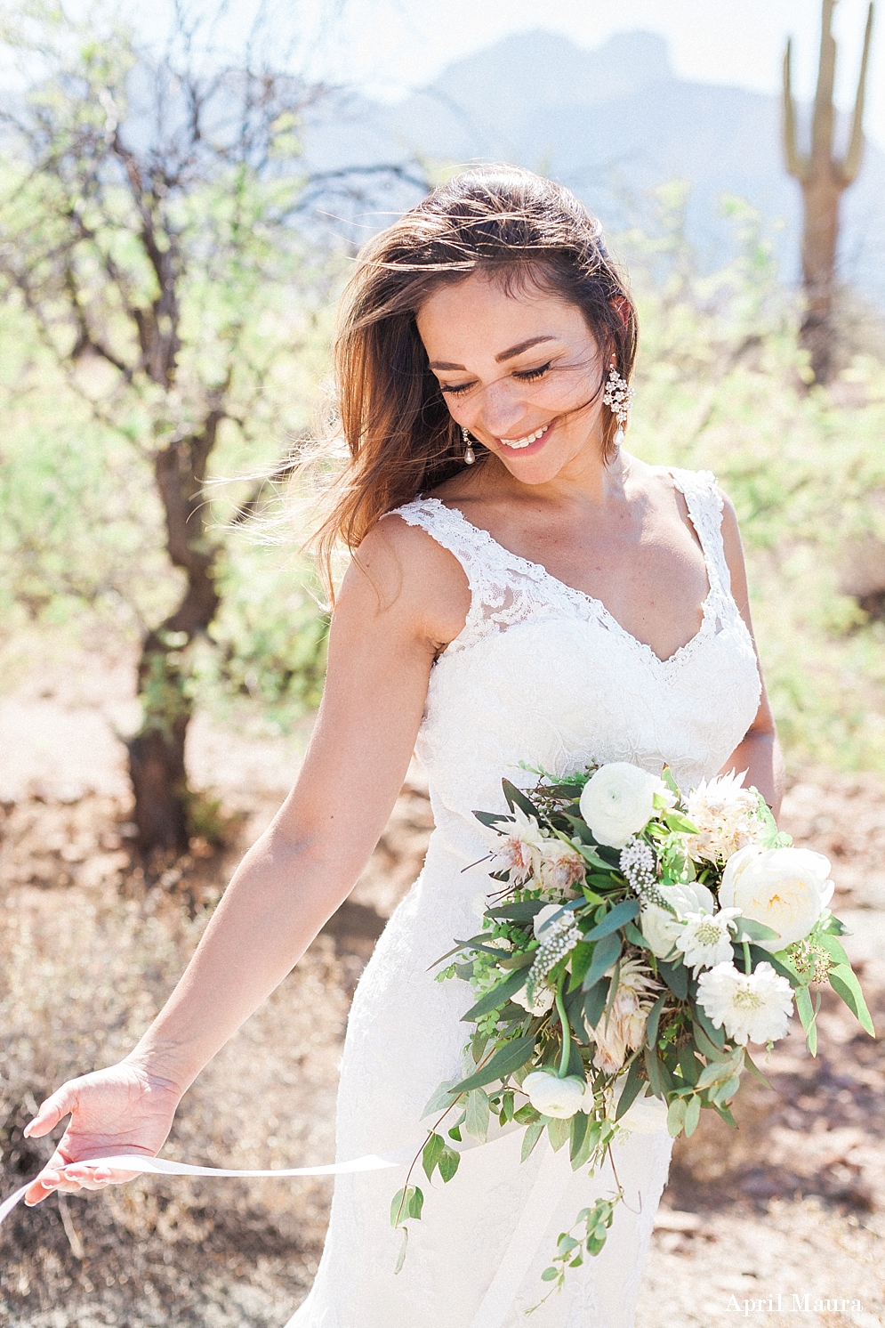 Bride portrait | bride smiling | wedding bouquet with ribbon | The Paseo Wedding | Scottsdale Engagement Photographer | April Maura Photography | www.aprilmaura.com_3681.jpg