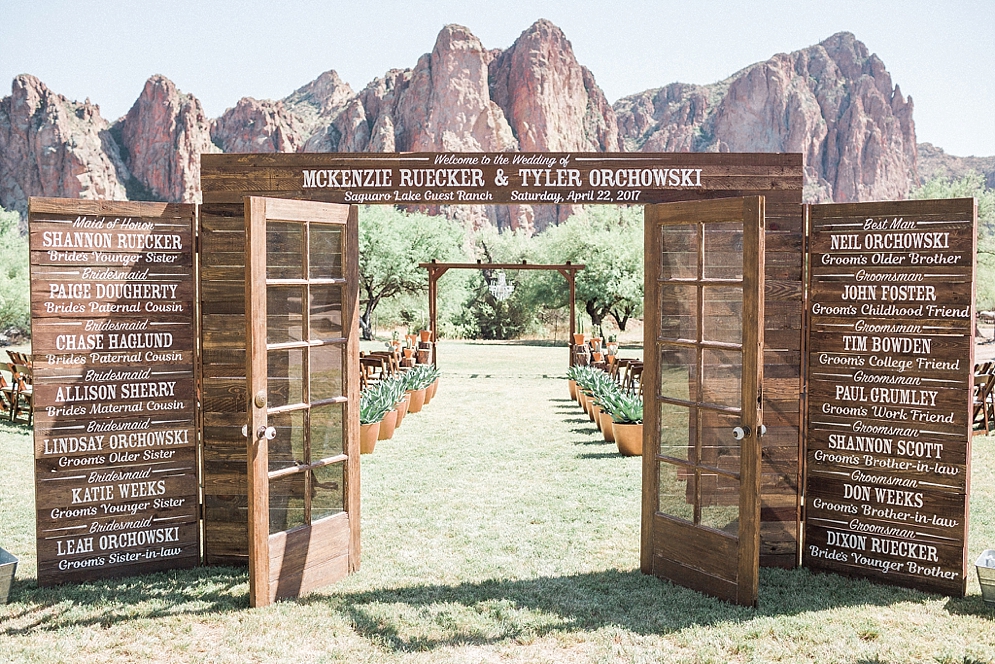 Wedding Wood Decorations to Incorporate | St. Louis Wedding Photographer | Saguaro Lake Guest Ranch Wedding | ceremony entrance made of wood