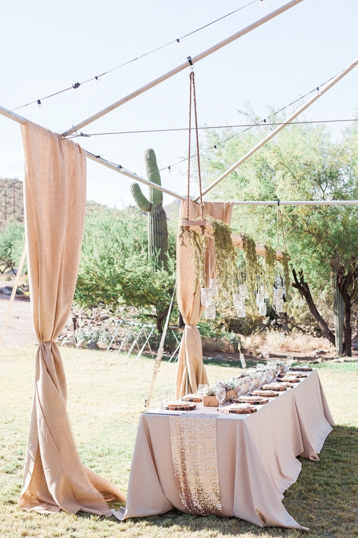 Wedding Wood Decorations to Incorporate | St. Louis Wedding Photographer | Saguaro Lake Guest Ranch Wedding | gold glam reception table