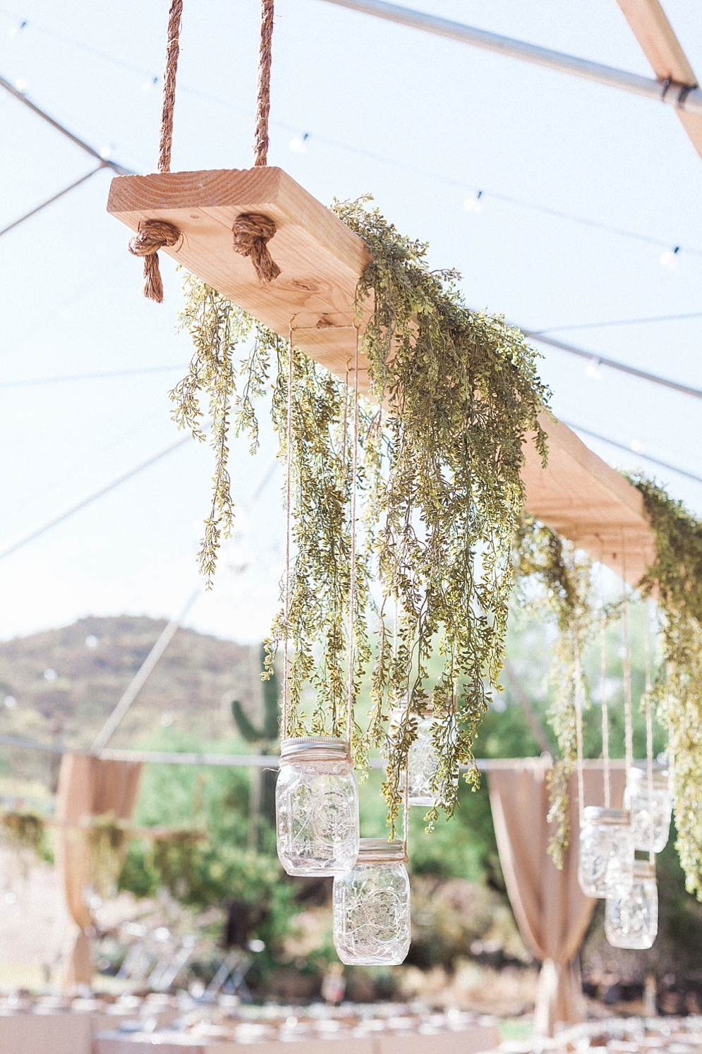 Wedding Wood Decorations to Incorporate | St. Louis Wedding Photographer | Saguaro Lake Guest Ranch Wedding | reception centerpieces with wood suspended